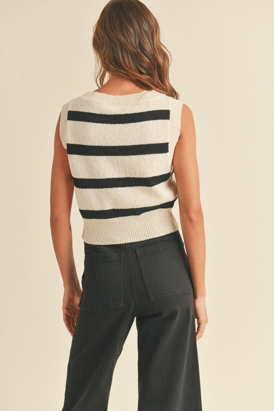 Striped Knitted Vest, Cream/Black