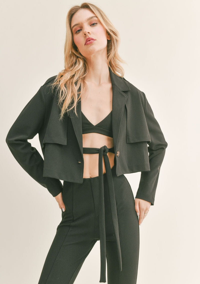 Evening Cocktail Cropped Trench, Black