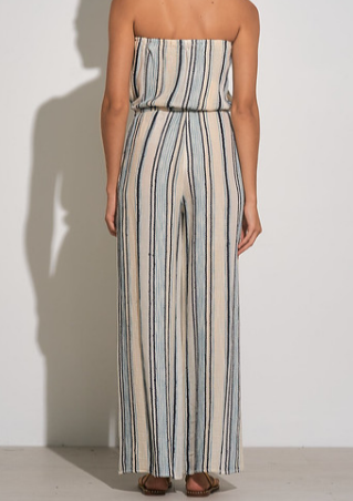 Sleeveless Striped Jumpsuit, Natural Blue
