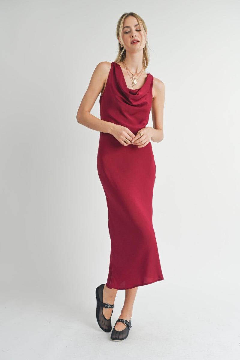 Cowl Neck Midi Dress, Red – Bliss & Belle Boutique