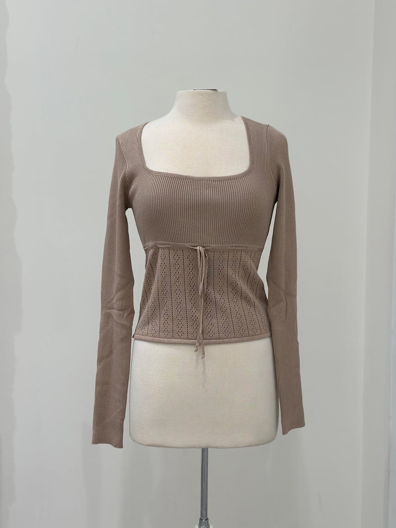 Long Sleeve Square Neck Knit Top, Oat