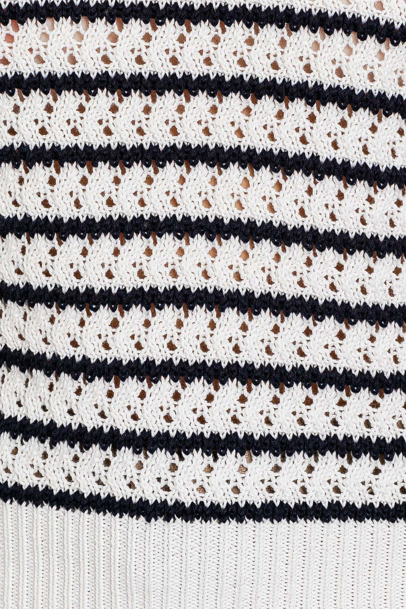 Flutter Sleeve Striped Sweater, White Navy