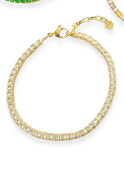 Princess Cut CZ Bracelet With Chain, Gold