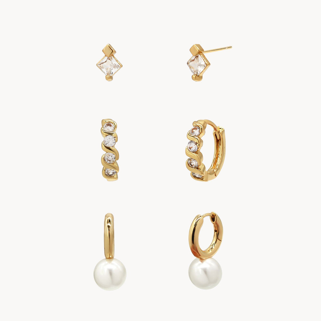 Gleaming Pearl Earrings Set