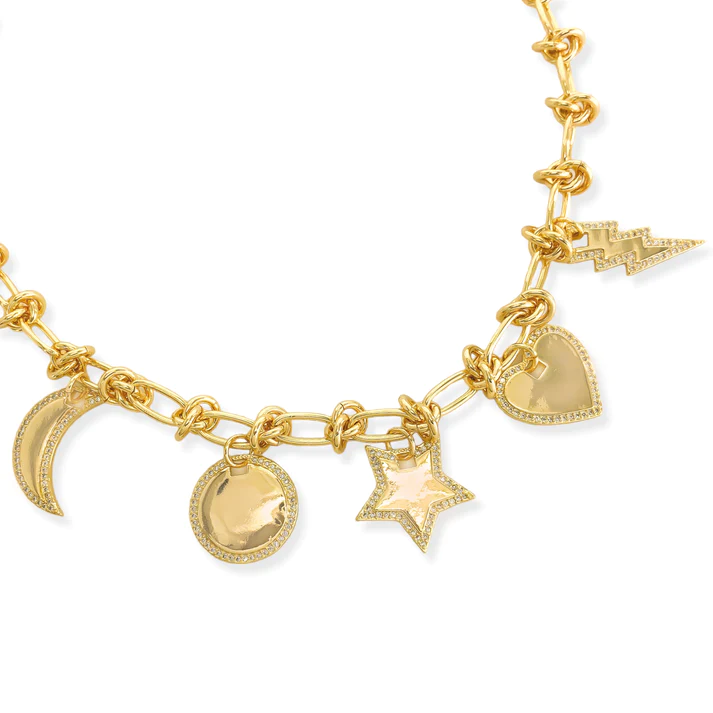Dangling Charm Necklace, Gold