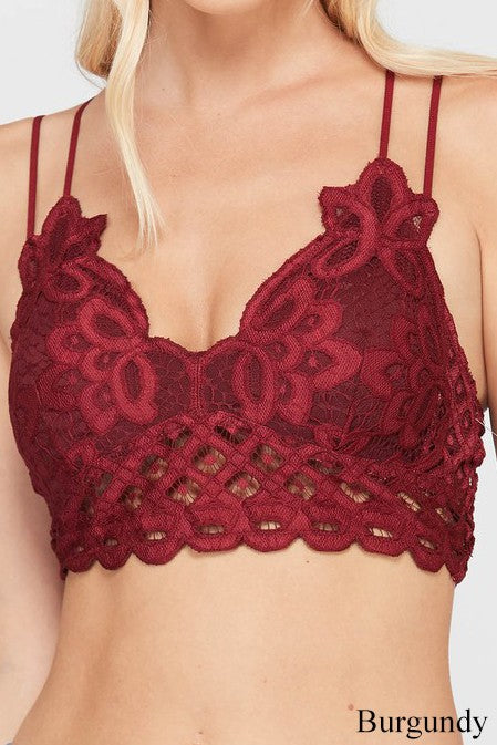 Burgundy Non Padded Lace Trim Bralette By Estonished, EST-NG-146