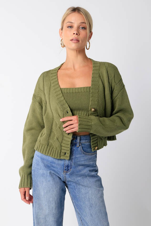 Wendy Cropped Cardigan, Olive