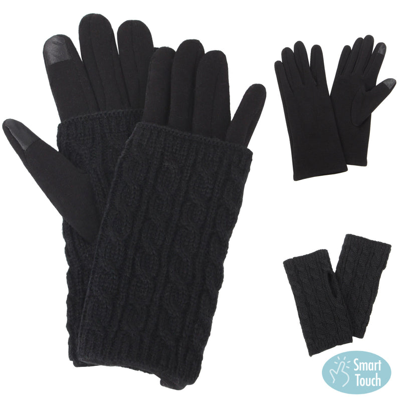 Cable Knit Gloves, Black