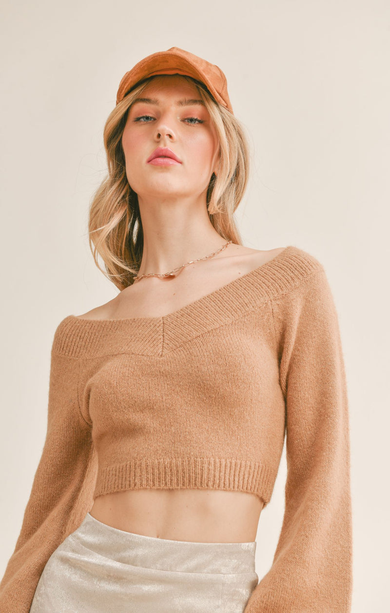 Happy Hour Off The Shoulder Sweater, Camel