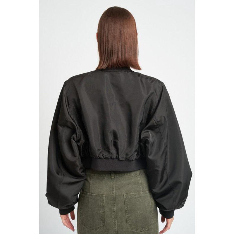 Cropped Bomber Jacket w Pocket Detail, Black