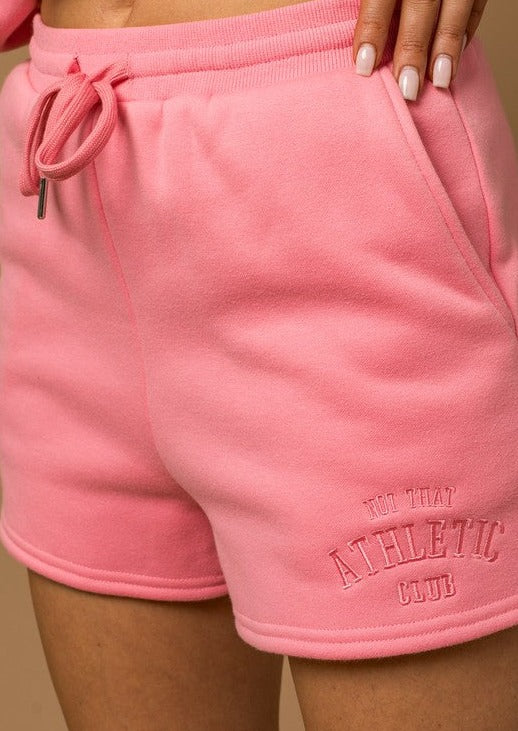 Not That Athletic Club Drawstring Shorts, Pink