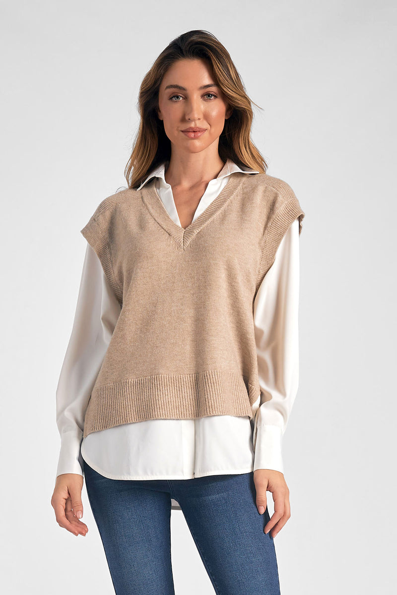 Sweater Vest Shirt, Tan