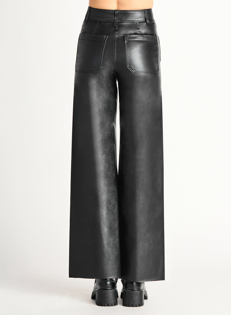 Wide Leg Faux Leather Pant, Black