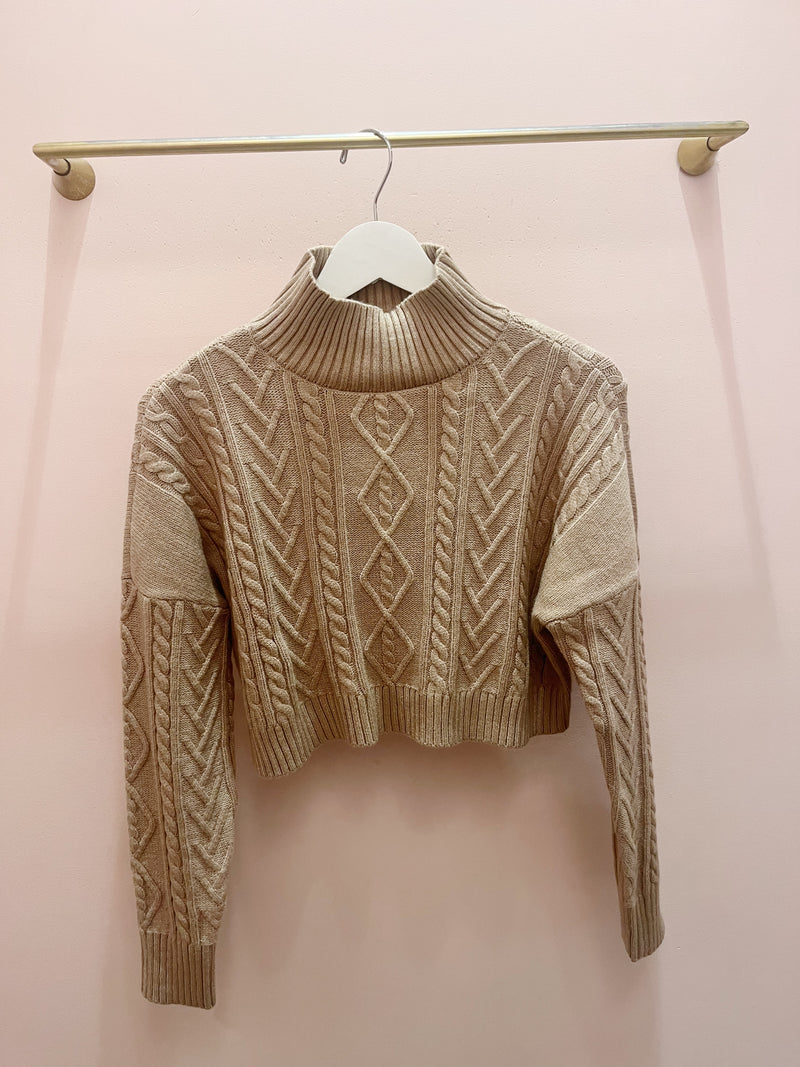 Ralphie Cable Knit Crop Sweater, Taupe