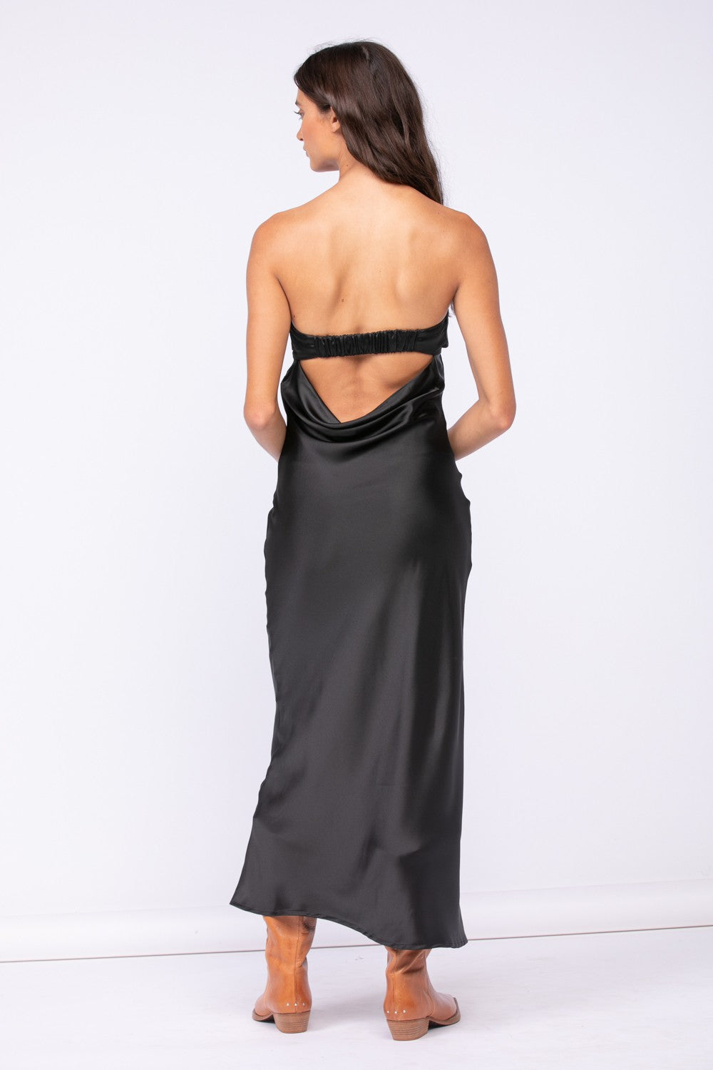 Strapless Midi Slip Dress, Black
