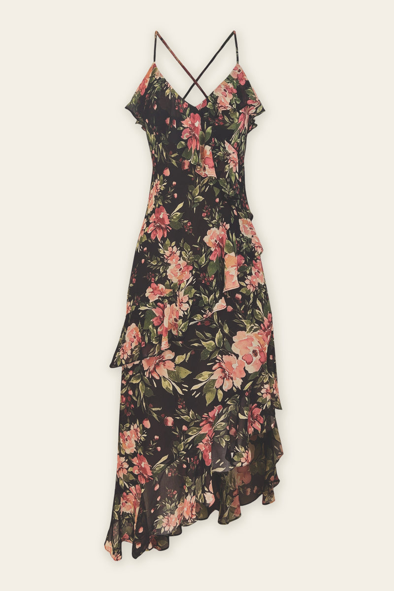 Sleeveless maxi floral Dress, Night Garden