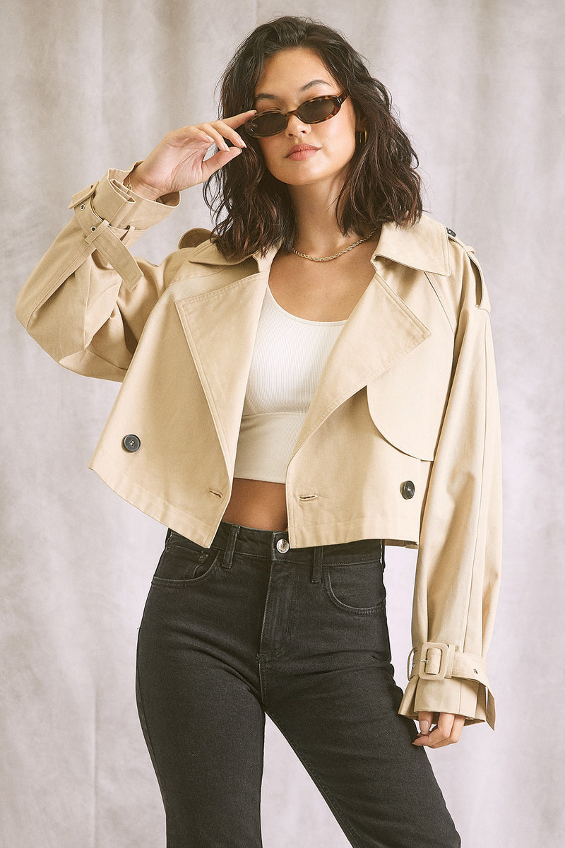 Oversized Cropped Trench, Beige