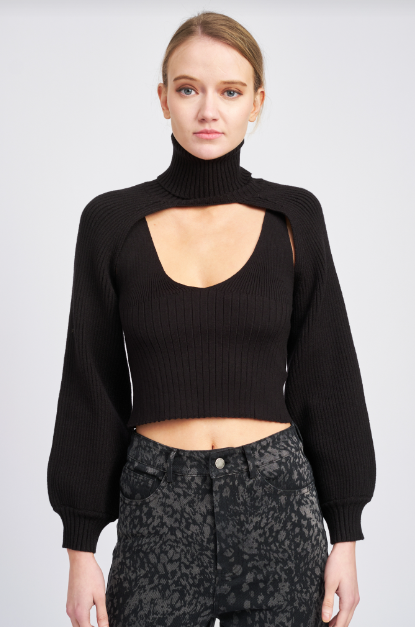 Knit Tank With Separate Sleeves, Black