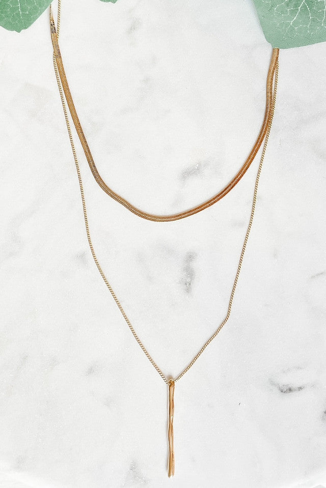 2-Layer Necklace with Bar Pendant, Gold