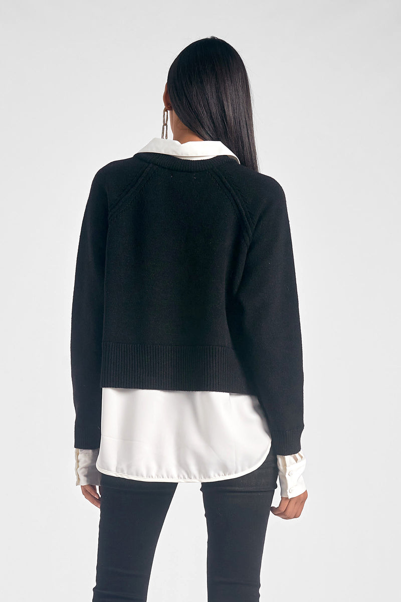 Long Sleeve Vneck Sweater Shirt Combo, Black