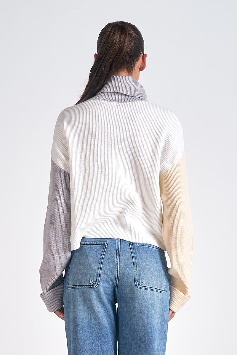 Tri Colorblock Turtleneck Sweater