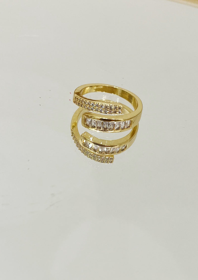 Pave Baguette Open Ring, Gold