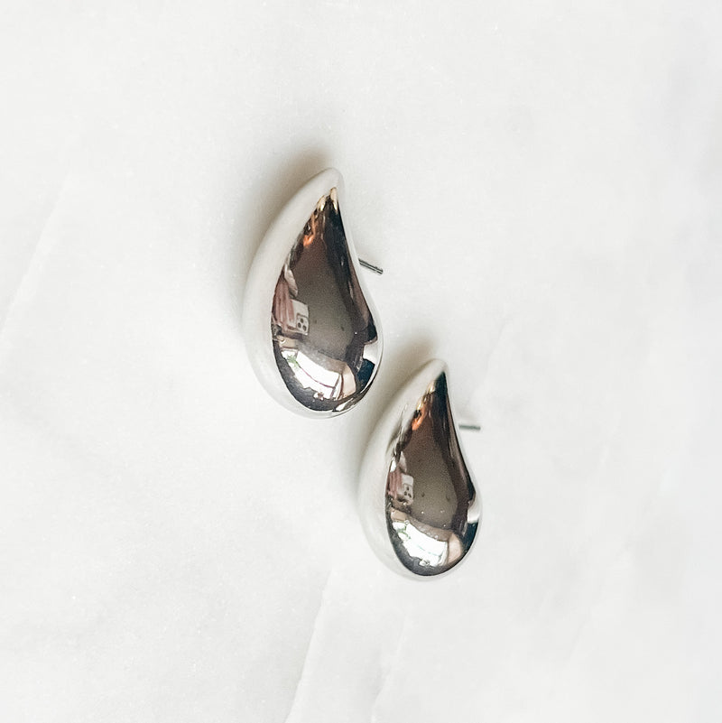 Small Water-Drop Earrings, Silver