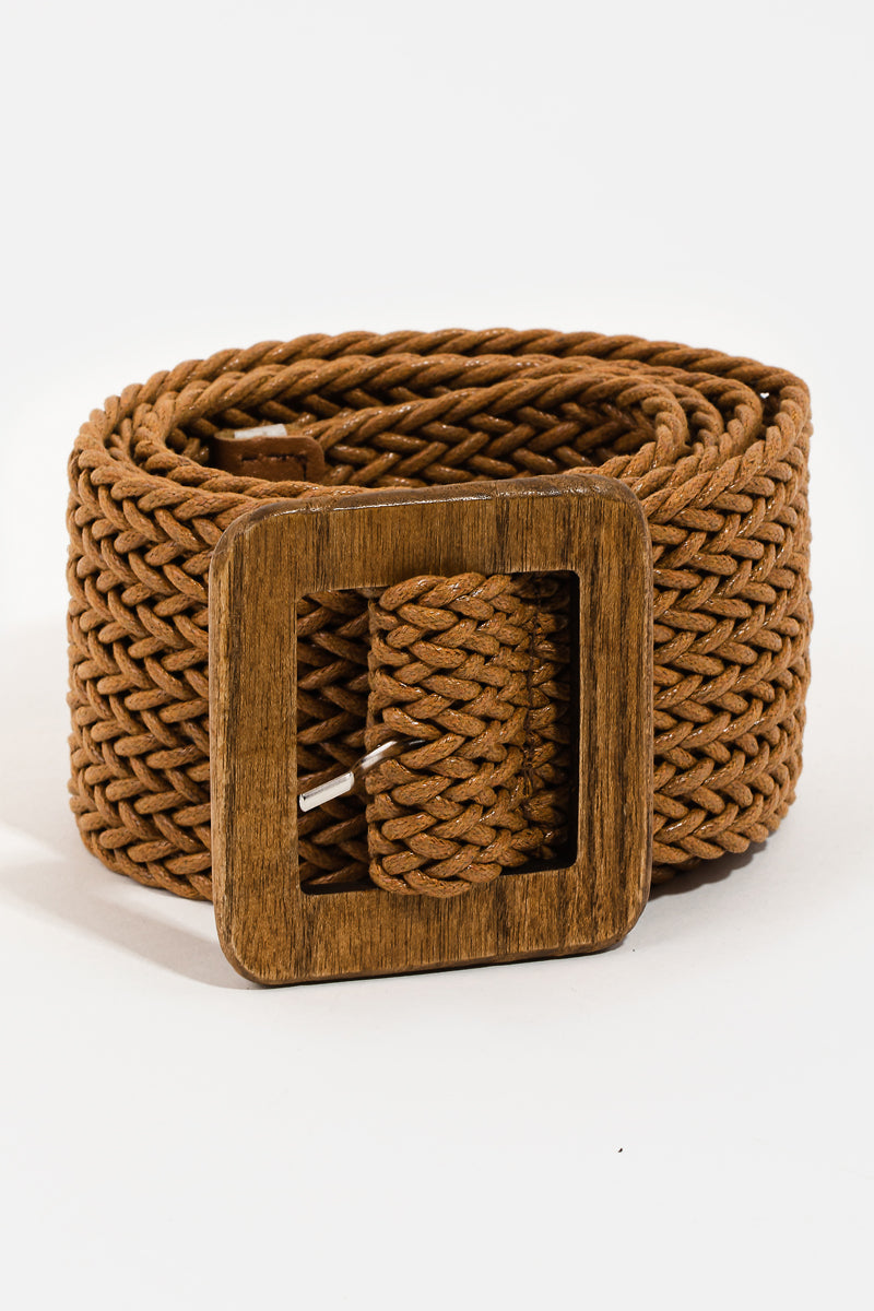 Wooden Square Braided Belt, Brown