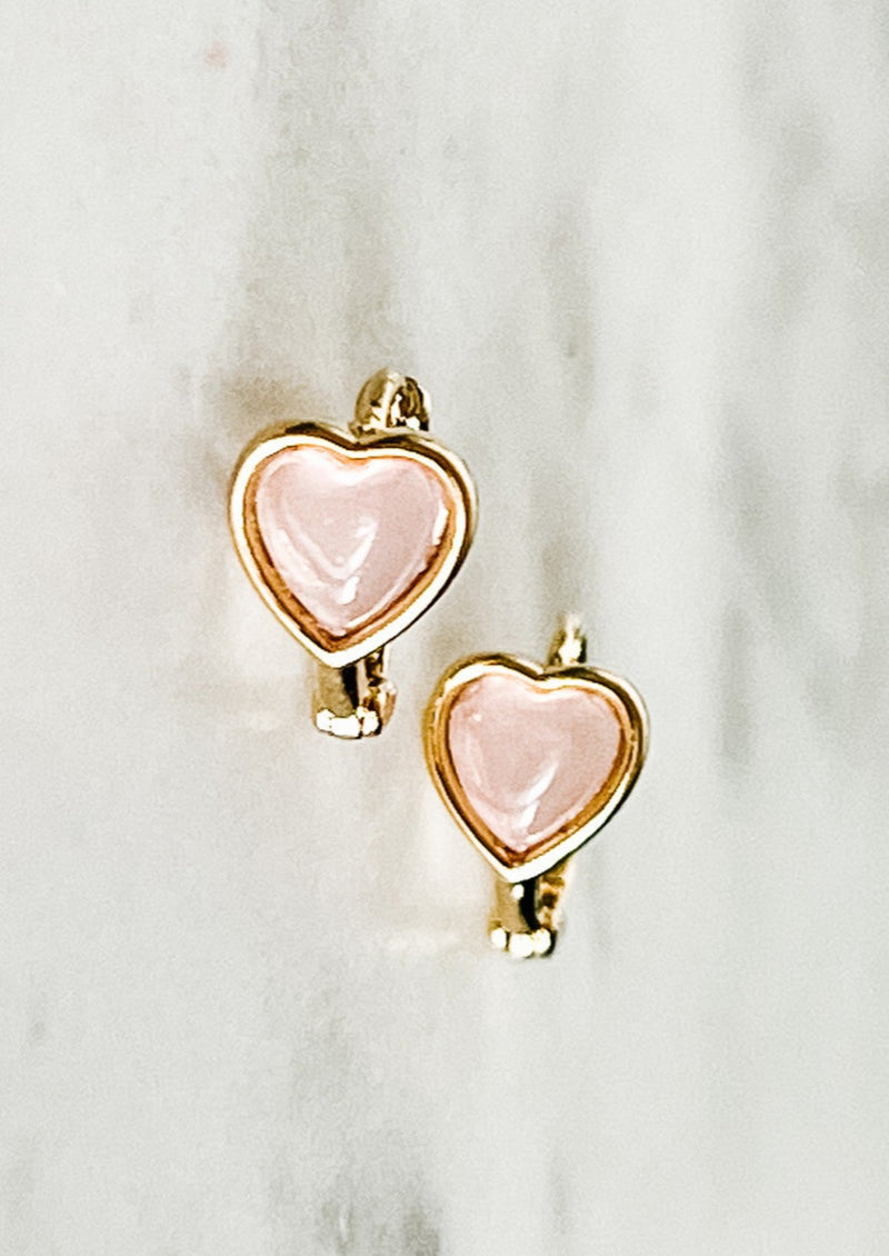Mini Rose Quartz Heart Huggie Earrings