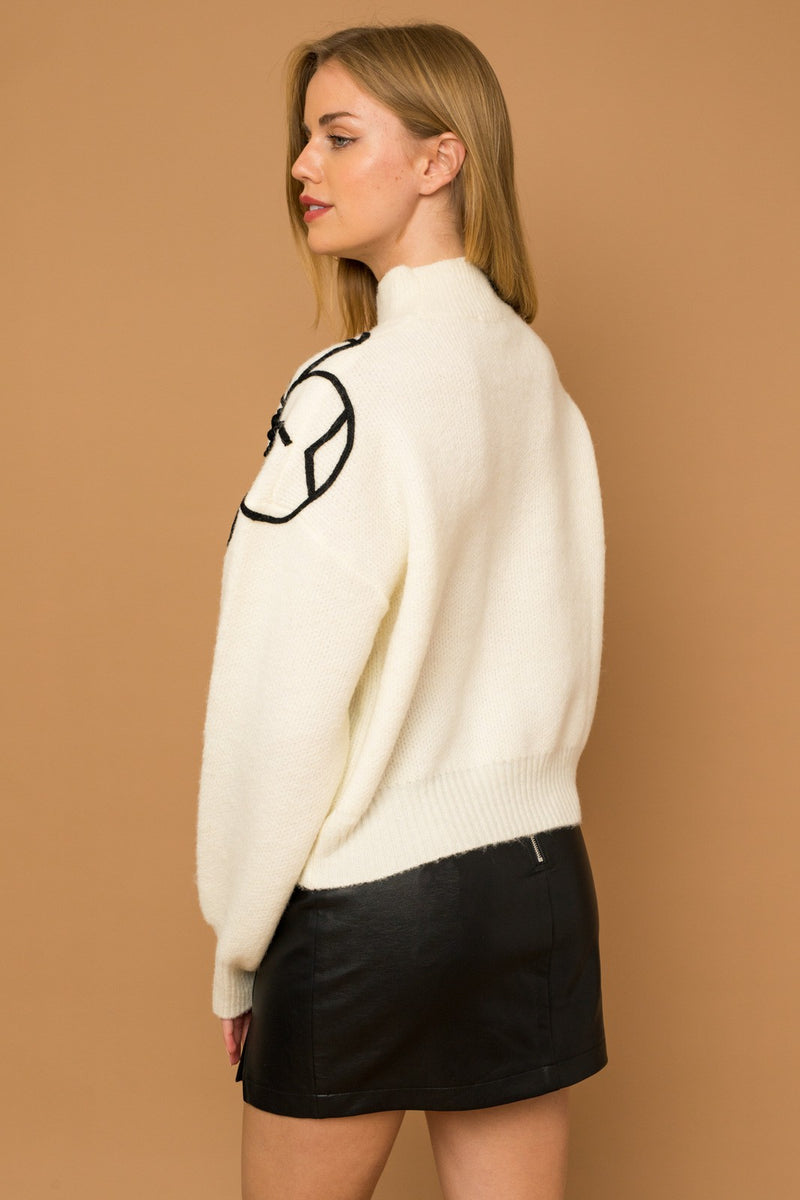 Flower Embroidery Sweater, Ivory