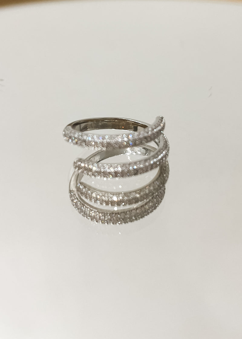 Spiral Pave Ring, Silver
