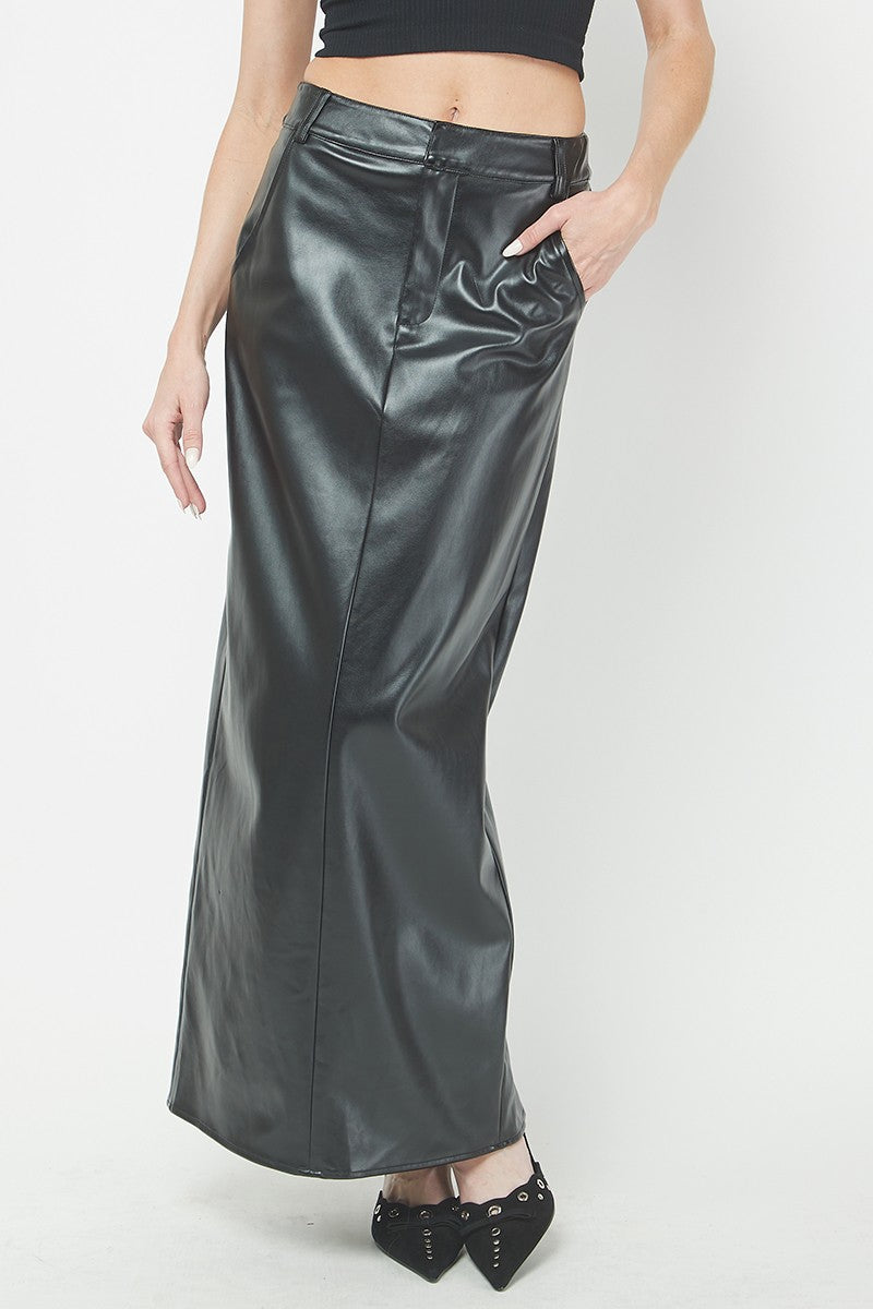 Maxi faux leather skirt, black