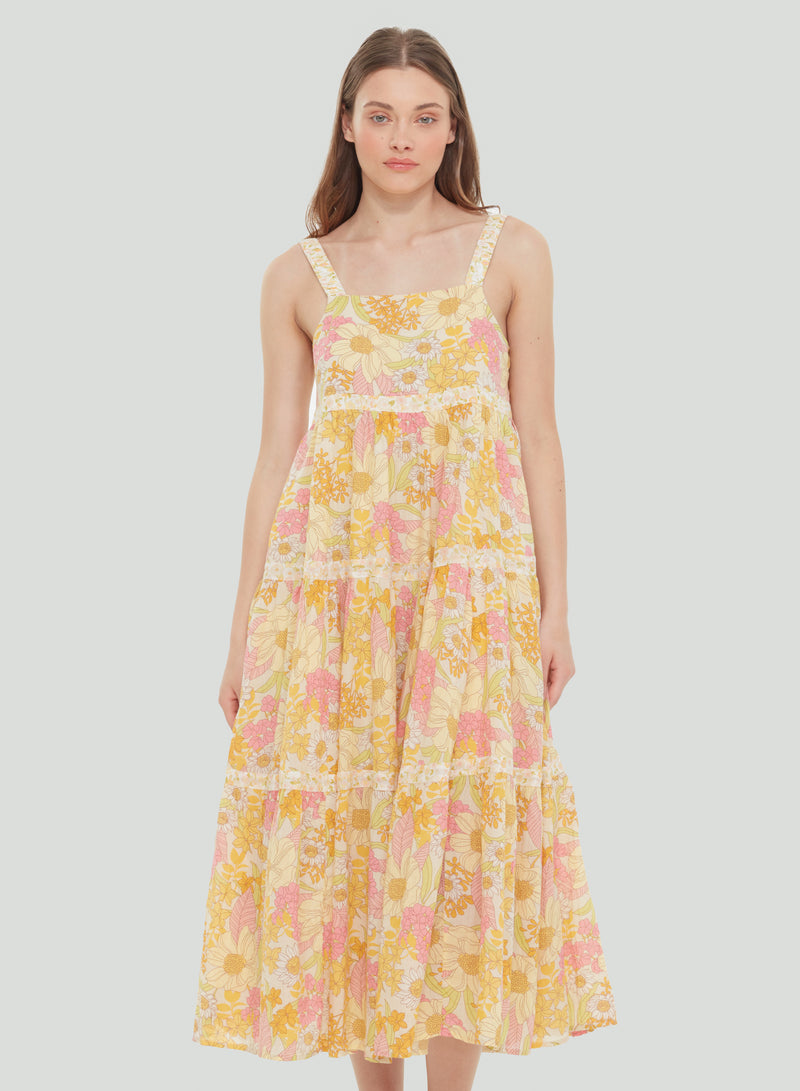 Strappy Maxi Dress, Pink Yellow Floral