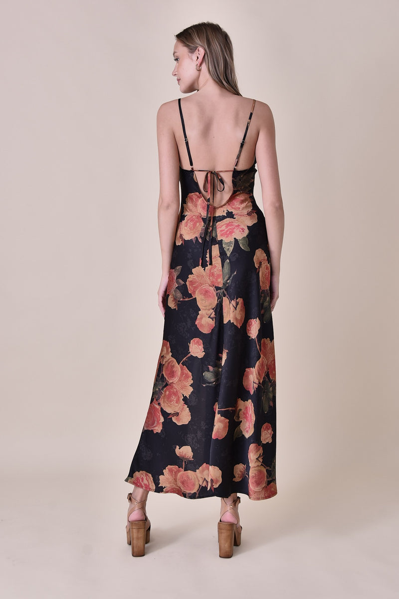 Sleeveless Satin Maxi Dress, Moody Floral