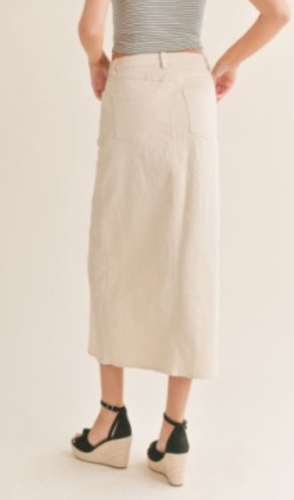 Clear Eyes Denim Skirt With Front Slit, Cream