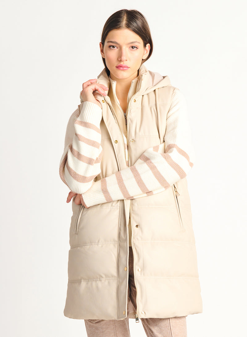 Faux Leather Puffer Vest, Sandstone
