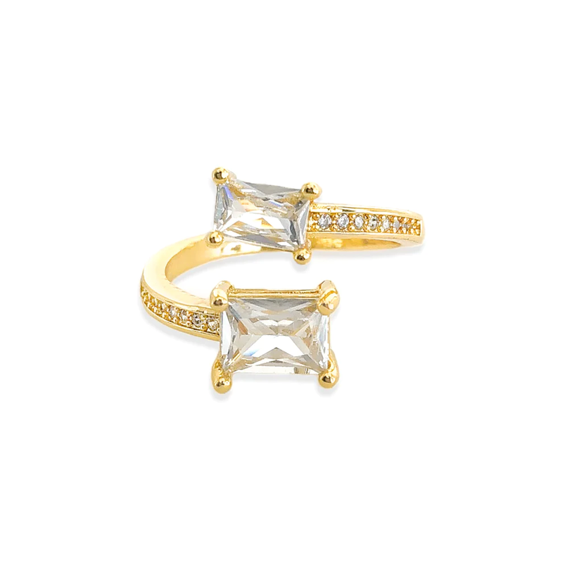 Dual CZ Rectangle Ring, Gold