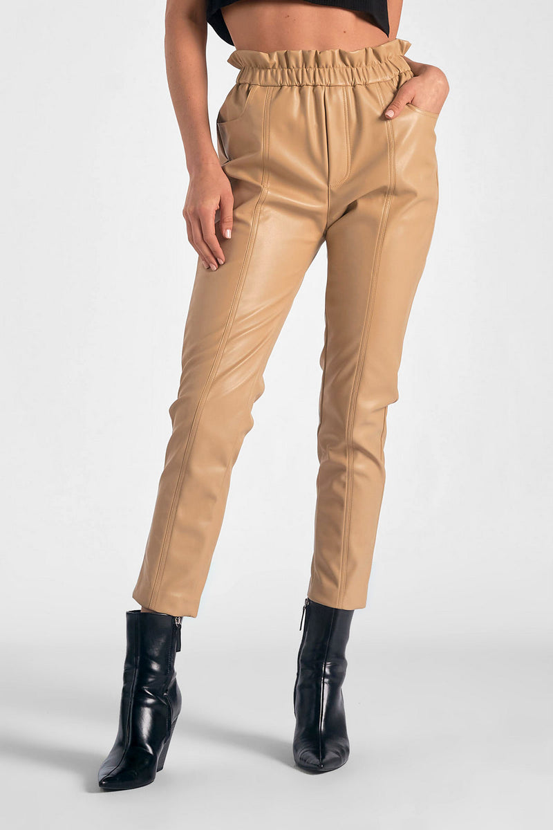 Paperbag Leather Pant, Tan