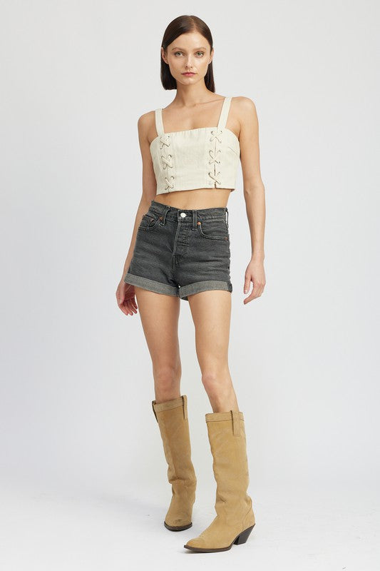 Lace Up Crop Top, Ivory
