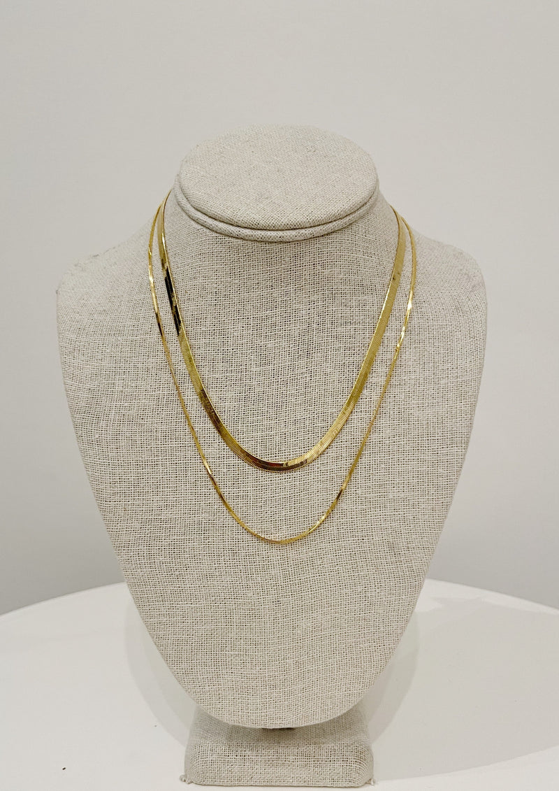 Two Layer Herringbone Chain Necklace, Gold