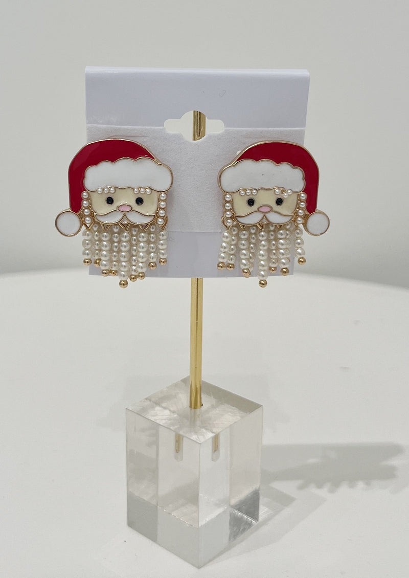 Pearl Fringe Santa Earrings