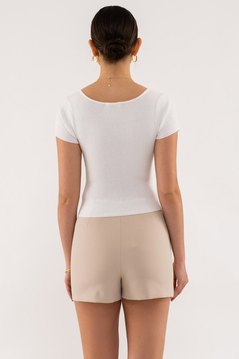 Short Sleeve Ribbed Knit Top, Ivory