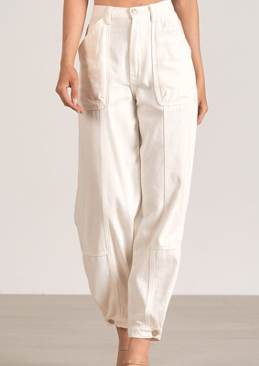 Cargo pant with button detail, white