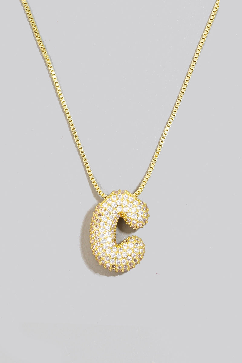 Pave Bubble Initial Pendant Necklace