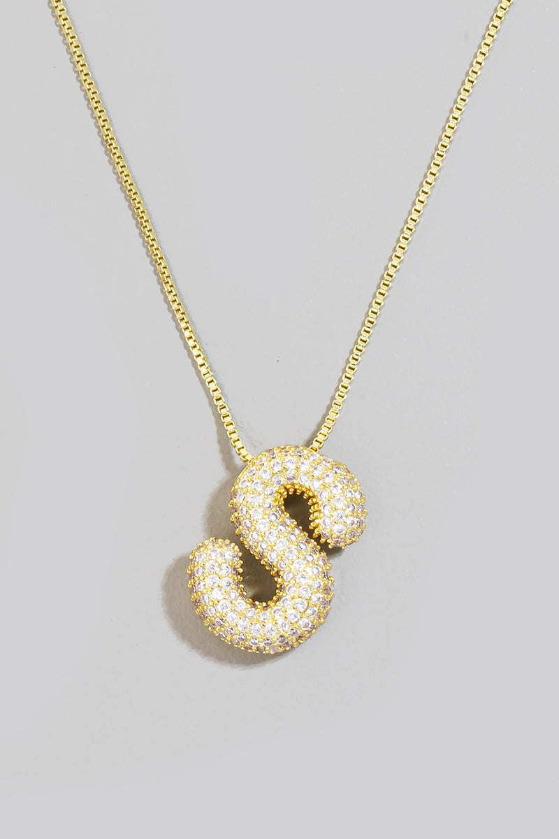 Pave Bubble Initial Pendant Necklace