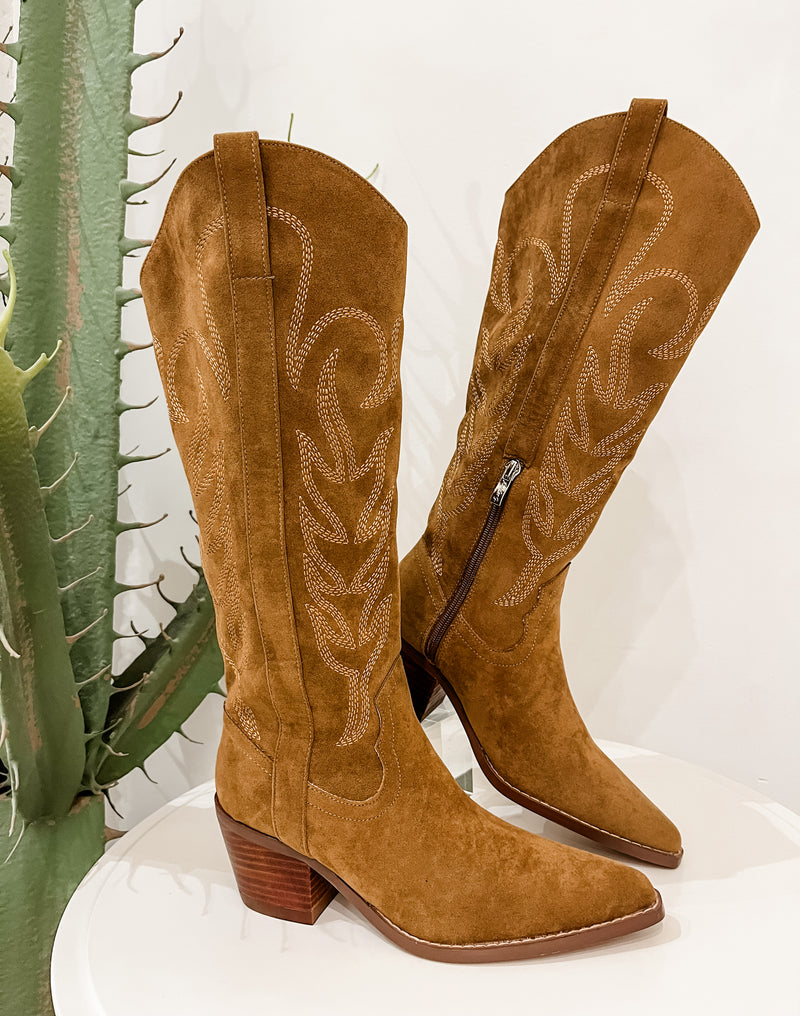 Jessie Suede Cowboy Boot, Brown