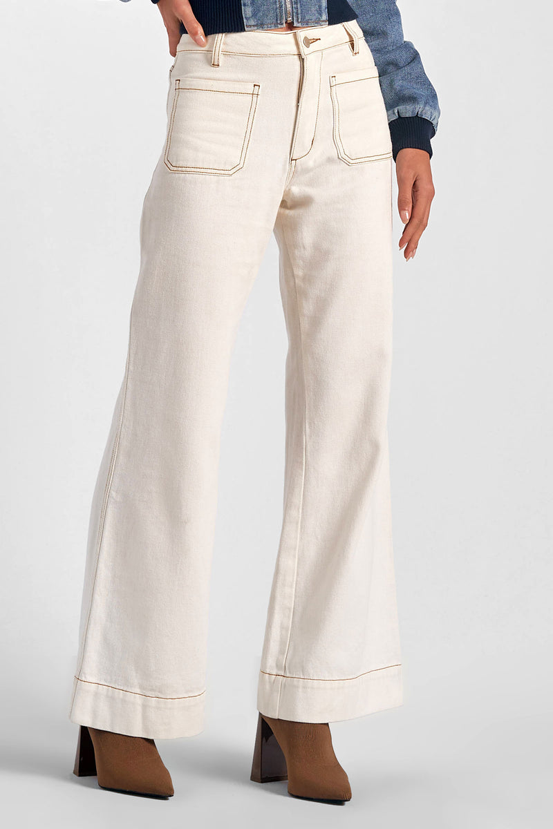 Wide Leg Front Pocket Pants, White