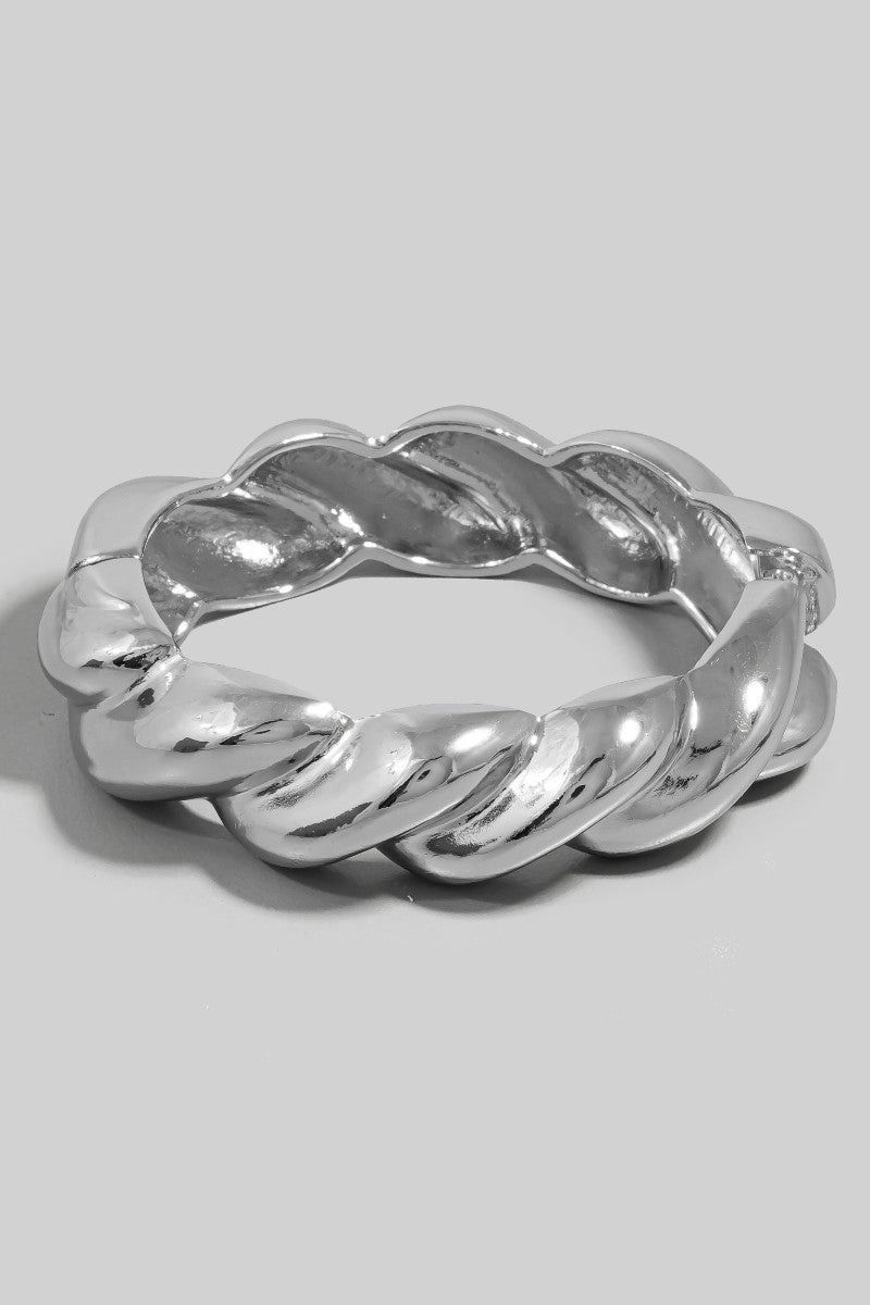 Metal Hinge Twist Bangle, Silver