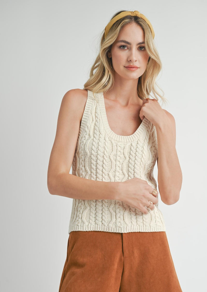 Astra Cable Knit Sweater Tank, Ivory