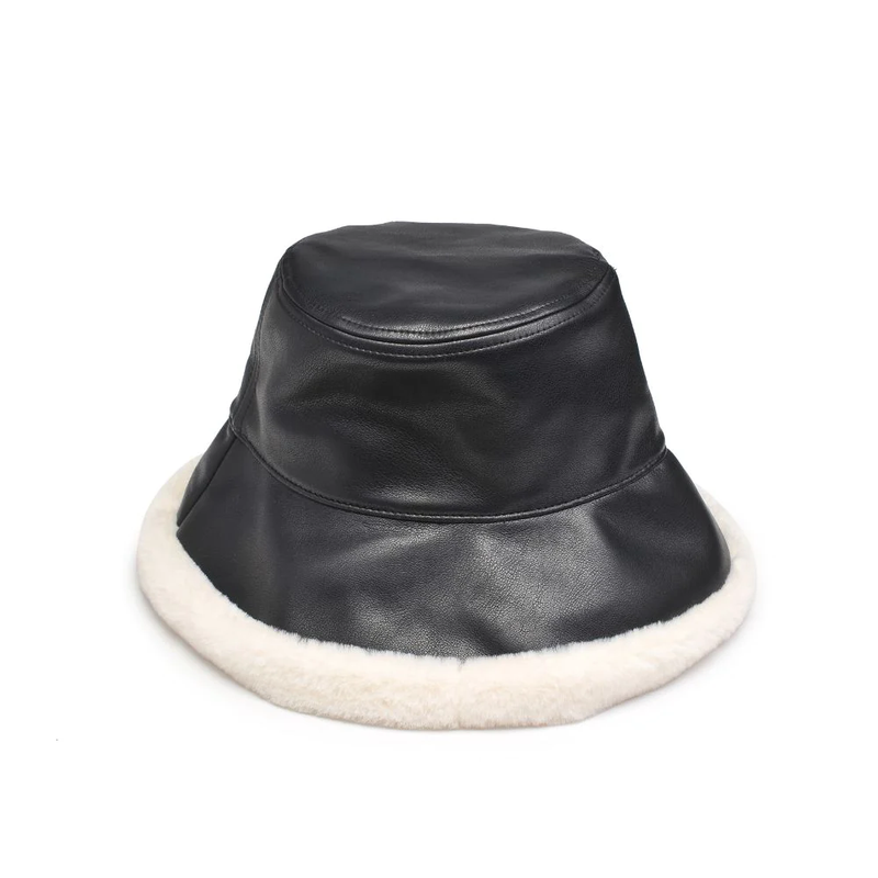 Faux Fur Trimed Bucket Hat, Black